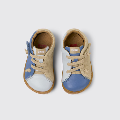 Image of Overhead view of Twins Multicolor Nubuck and Leather Shoes for Kids.