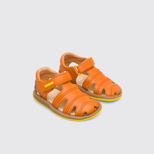Front view of Bicho Closed dark orange T-strap sandal for kids
