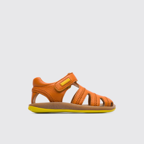 Side view of Bicho Closed dark orange T-strap sandal for kids