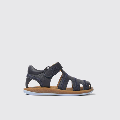 Image of Side view of Bicho Navy blue leather sandals for kids
