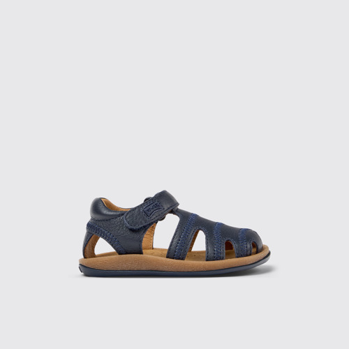 Image of Side view of Bicho Blue Leather Closed Sandals for Kids.