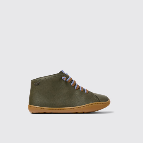 Side view of Peu Green Leather and Textile Ankle Boots for Kids.