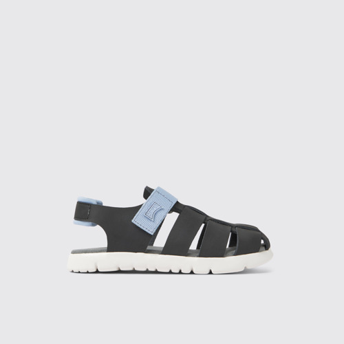 Side view of Oruga Black leather sandals for kids