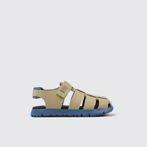 Image of Side view of Oruga Multicolor Leather and Textile Closed Sandals for Kids.