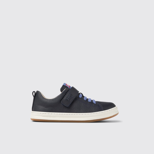 Image of Side view of Runner Blue Leather Kids' Sneakers.