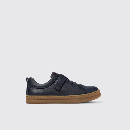 Image of Runner Baskets bleues en cuir et tissu pour enfant