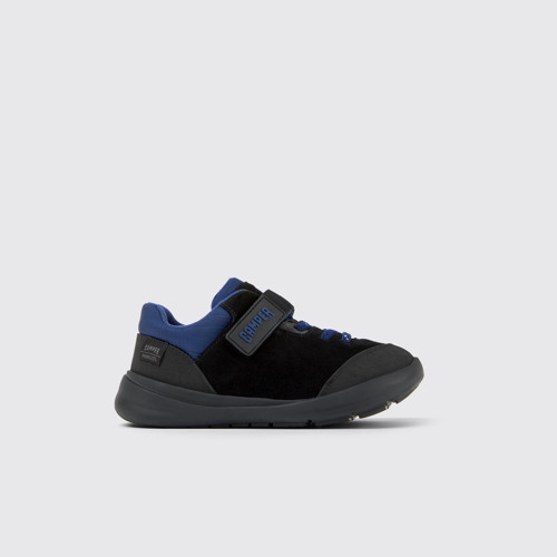 Image of Side view of Ergo Black, blue, and grey nubuck and textile shoes
