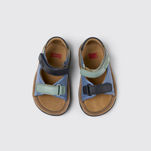 Image of Overhead view of Twins Multicolor Leather Sandals for Kids.