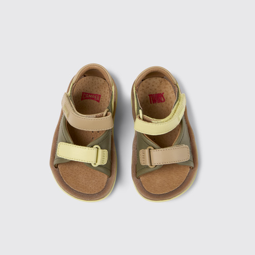 Overhead view of Twins Multicolor Leather Sandals for Kids.