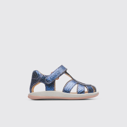 Side view of Bicho Metallic blue crab style sandal