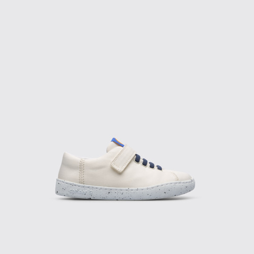 Side view of Peu Touring White shoe with velcro and laces for kids