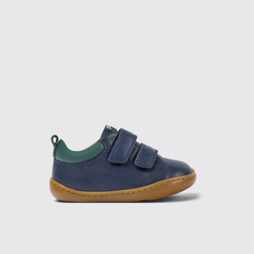 Image of Side view of Peu Dark blue leather shoes for kids