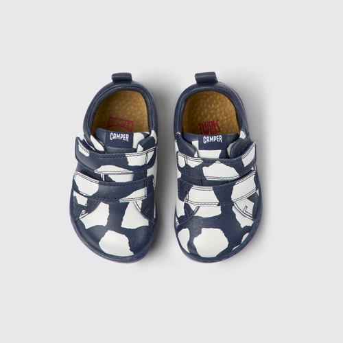 Overhead view of Twins Blue and white leather shoes for kids