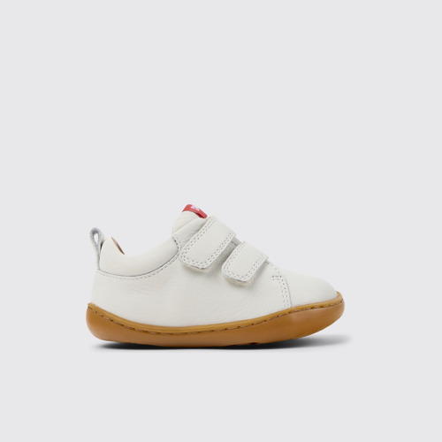 Side view of Peu White Leather Sneakers for kids.