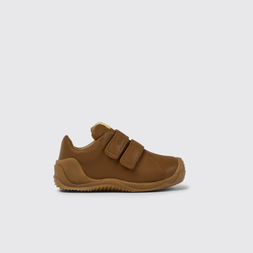 Side view of Dadda Brown leather sneakers for kids