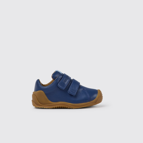 Side view of Dadda Blue leather sneakers for kids