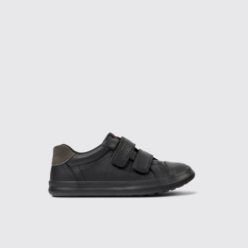 Image of Side view of Pursuit Black leather and nubuck sneakers for kids