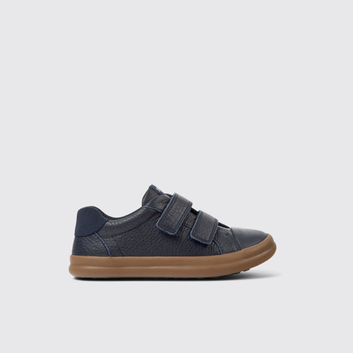 Image of Side view of Pursuit Blue leather and nubuck sneakers for kids