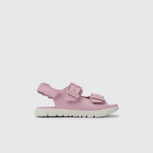 Image of Side view of Oruga Pink leather sandals for kids