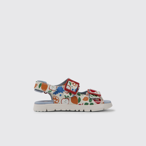 Image of Side view of Oruga Multicolored leather sandals for kids