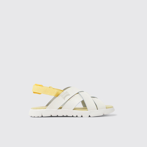 Image of Side view of Oruga White leather and textile sandals for kids