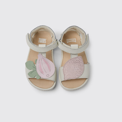 Image of Overhead view of Twins White leather sandals for girls