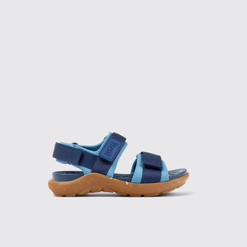 Image of Side view of Wous Blue textile sandals for kids