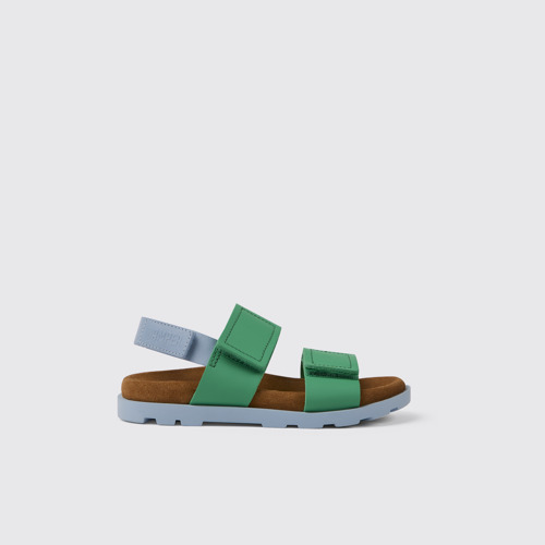 Side view of Brutus Sandal Green and blue leather sandals for kids