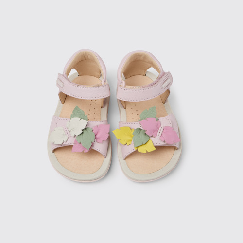 Image of Overhead view of Twins Pink leather sandals for girls