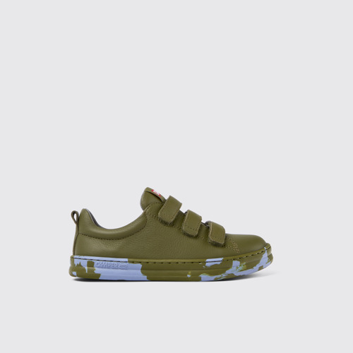 Image of Side view of Runner Green Leather Sneaker