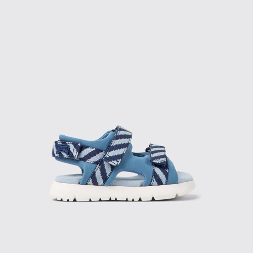 Image of Side view of Oruga Blue textile sandals for kids