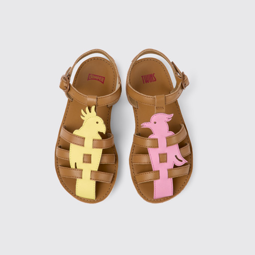 Overhead view of Twins Multicolored leather sandals for kids