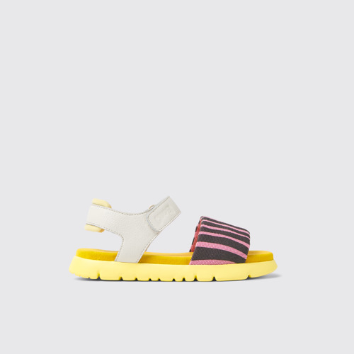 Side view of Oruga Multicolored textile and leather sandals for kids