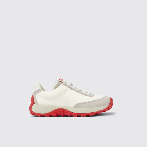 Image of Side view of Drift Trail White textile and leather sneakers for kids