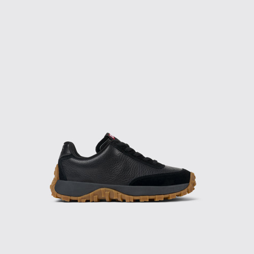 Image of Side view of Drift Trail Black Leather and Nubuck Sneaker for kids