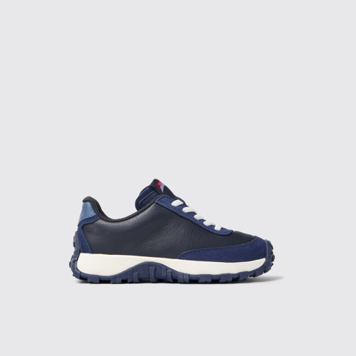 Side view of Drift Trail Blue Leather and Nubuck Sneakers for Kids.