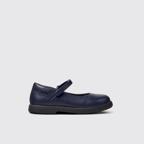 Image of Side view of Duet Blue Leather Ballerinas for Kids.