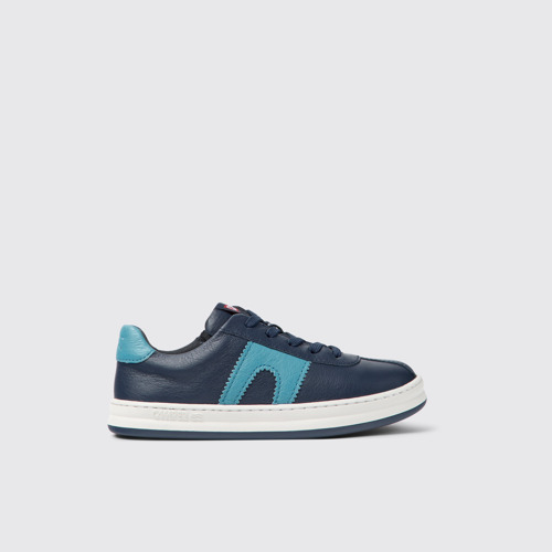 Image of Side view of Runner Dark blue leather sneakers for kids