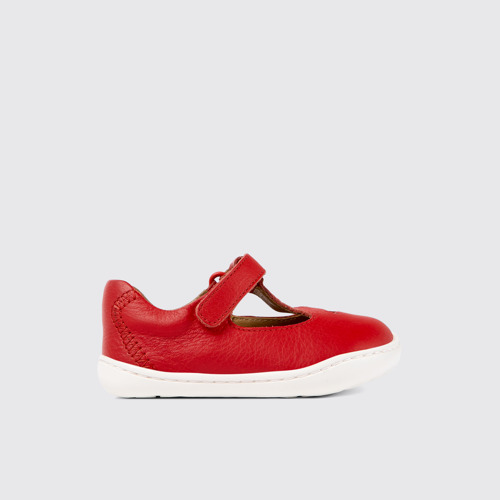 Image of Side view of Twins Red Leather T-Strap Shoe