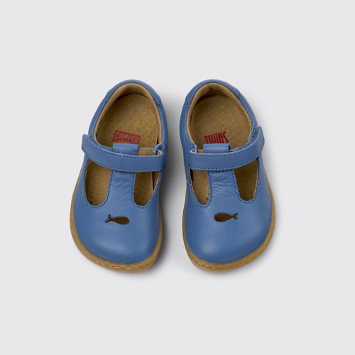 Image of Overhead view of Twins Blue Leather Shoes for Kids.