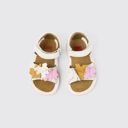 Image of Overhead view of Twins White Leather Sandal