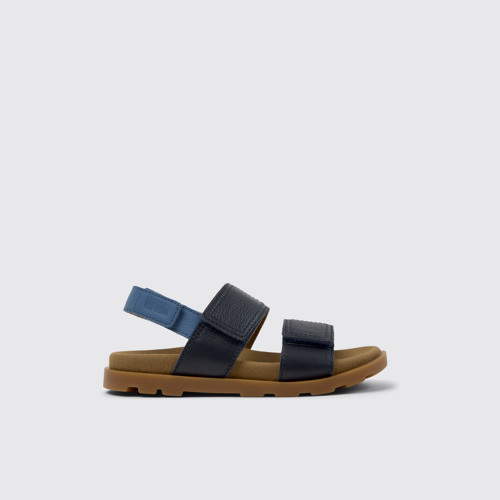 Image of Side view of Brutus Sandal Blue Leather Kids' Sandals.