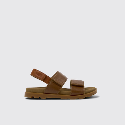 Image of Side view of Brutus Sandal Brown Leather Sandal for Kids.