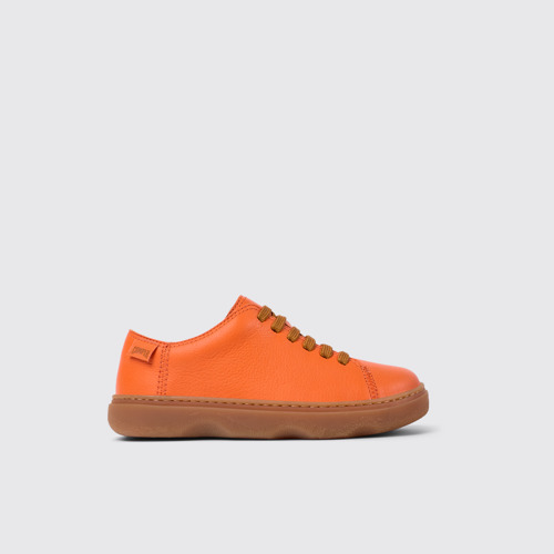 Image of Side view of Kiddo Orange leather shoes for kids