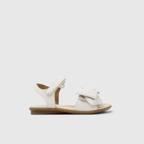 Image of Side view of Right White Leather Sandals for Kids.