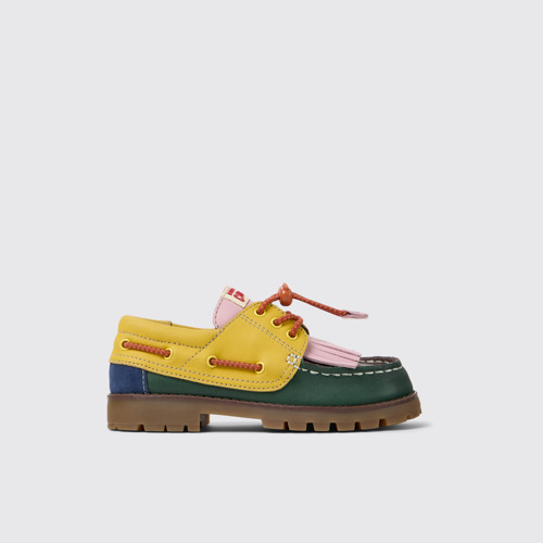 Side view of Bobo Choses x Camper Multicolor Leather and Nubuck Nautical Shoes for Kids.