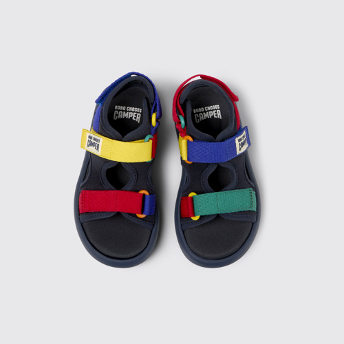 Overhead view of Bobo Choses x Camper Multicolor Textile Sandals for Kids.