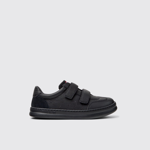 Image of Side view of Runner Black Leather and Nubuck Sneakers for Kids.