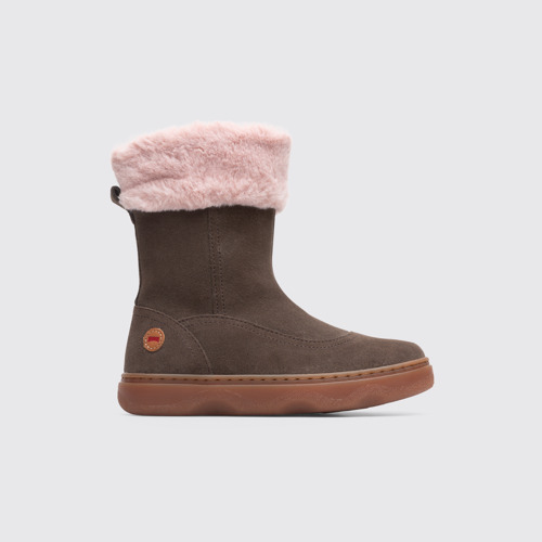 Side view of Kiddo Brown Gray Boots for Kids