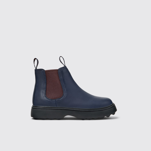 Side view of Norte Blue Leather Ankle Boots for Kids.